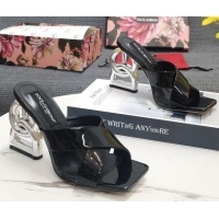 Good Looking Dolce&Gabbana DG Patent Leather Slide Sandals 10.5cm Black 090847