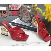 Luxurious Dolce&Gabbana DG Patent Leather Slide Sandals 10.5cm Red 090848