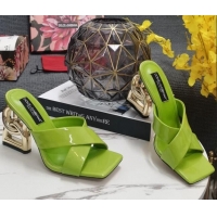 Hot Style Dolce&Gabbana DG Patent Leather Slide Sandals 10.5cm Green 090849