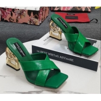 Best Product Dolce&Gabbana DG Embossed Leather Slide Sandals 10.5cm Green 090855