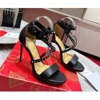 Best Grade Christian Louboutin Choca Lux Black Lambskin High Heel Sandals 12cm with Studs Cross Strap 060180