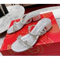 Purchase Christian Louboutin Just Queen Shiny Leather Heel Slide Sandals 4.5cm Silver 060189