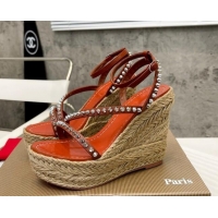 Best Price Christian Louboutin Malfadina Zeppa Wedge Sandals 12cm with Studded Strap Brown 070426