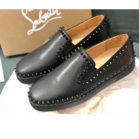 Low Cost Christian Louboutin Pik Boat Flat Shoes in Black Leather 912072