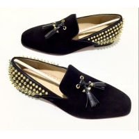 Trendy Design Christian Louboutin Dandelion Tassel Loafers in Black Suede 928078