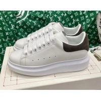 Lower Price Alexander McQueen Oversized Sneakers in White Silky Calfskin with Olive Green Suede Back 072302