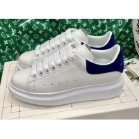 Popular Style Alexander McQueen Oversized Sneakers in White Silky Calfskin with Navy Blue Suede Back 072304