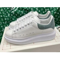 Best Price Alexander McQueen Oversized Sneakers in White Silky Calfskin with Dusty Green Suede Back 072305