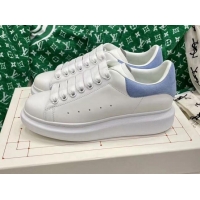 Best Product Alexander McQueen Oversized Sneakers in White Silky Calfskin with Light Blue Suede Back 072307