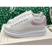 Charming Alexander McQueen Oversized Sneakers in White Silky Calfskin with Pink Rubber Back 072309