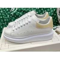 Pretty Style Alexander McQueen Oversized Sneakers in White Silky Calfskin with Yellow Rubber Back 072310