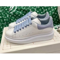 Sophisticated Alexander McQueen Oversized Sneakers in White Silky Calfskin with Blue Patent Back 072311