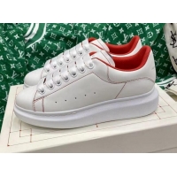 Charming Alexander McQueen Oversized Sneakers in White Silky Calfskin Red 072312 