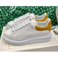 Top Design Alexander McQueen Oversized Sneakers in White Silky Calfskin with Yellow Suede Back 072315