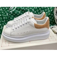 Unique Style Alexander McQueen Oversized Sneakers in White Silky Calfskin with Camel Brown Suede Back 072316