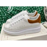 Good Looking Alexander McQueen Oversized Sneakers in White Silky Calfskin with Gold Suede Back 072318