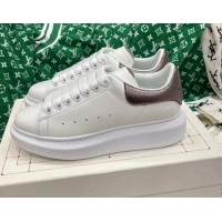 Good Product Alexander McQueen Oversized Sneakers in White Silky Calfskin with Grey Metallic Back 072320