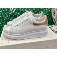 Grade Quality Alexander McQueen Oversized Sneakers in White Silky Calfskin with Gold Metallic Back 072321