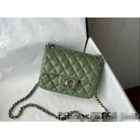 Top Quality Chanel Lambskin Classic Mini Sqaure Flap Bag A35200 Tea Green/Silver 2022