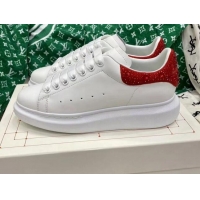 Popular Style Alexander McQueen Oversized Sneakers in White Silky Calfskin with Red Crystal Back 072323