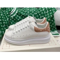 Sumptuous Alexander McQueen Oversized Sneakers in White Silky Calfskin with Apricot Crystal Back 072325