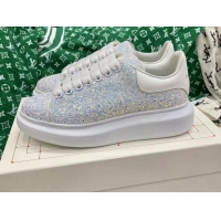 Pretty Style Alexander McQueen Oversized Sneakers in Overall Crystal Silver/Blue 072326