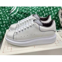 Luxury Alexander McQueen Oversized Sneakers in White Silky Calfskin Grey 072330