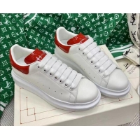 Classic Hot Alexander McQueen Oversized Sneakers in White Silky Calfskin with Red Shiny Back 072332