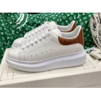 Pretty Style Alexander McQueen Oversized Sneakers in White Silky Calfskin with Brown Embossed Back 072335