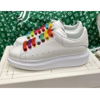 Top Grade Alexander McQueen Oversized Sneakers in White Silky Calfskin Multicolor 072337