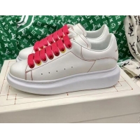 Sumptuous Alexander McQueen Oversized Sneakers in White Silky Calfskin Red 072338