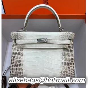 Top Grade Hermes Kelly 25CM Original South African Nile Crocodile Leather Bag KL25 White&Gray