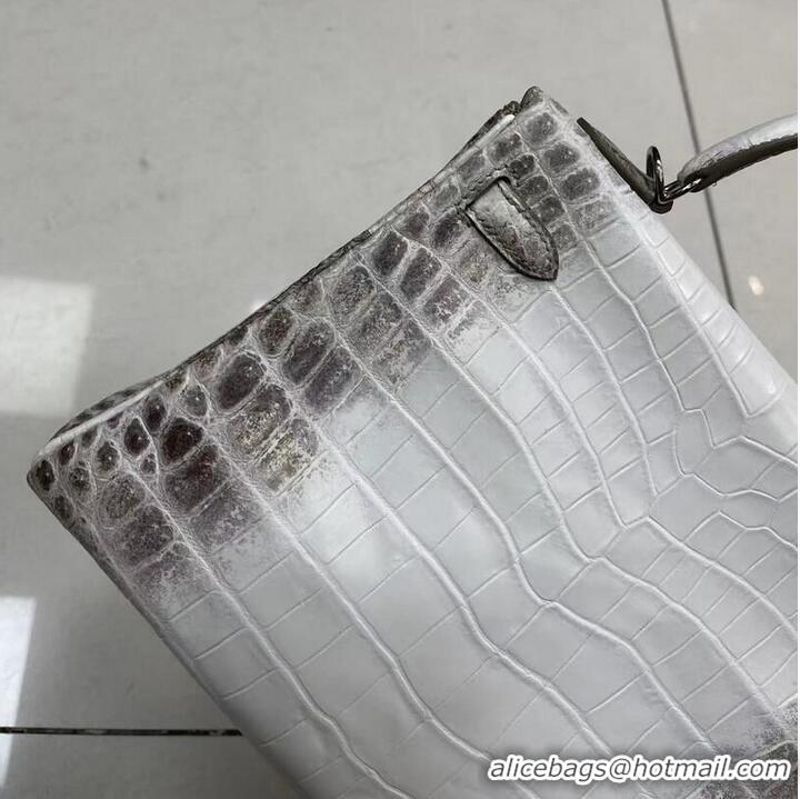 Top Grade Hermes Kelly 25CM Original South African Nile Crocodile Leather Bag KL25 White&Gray