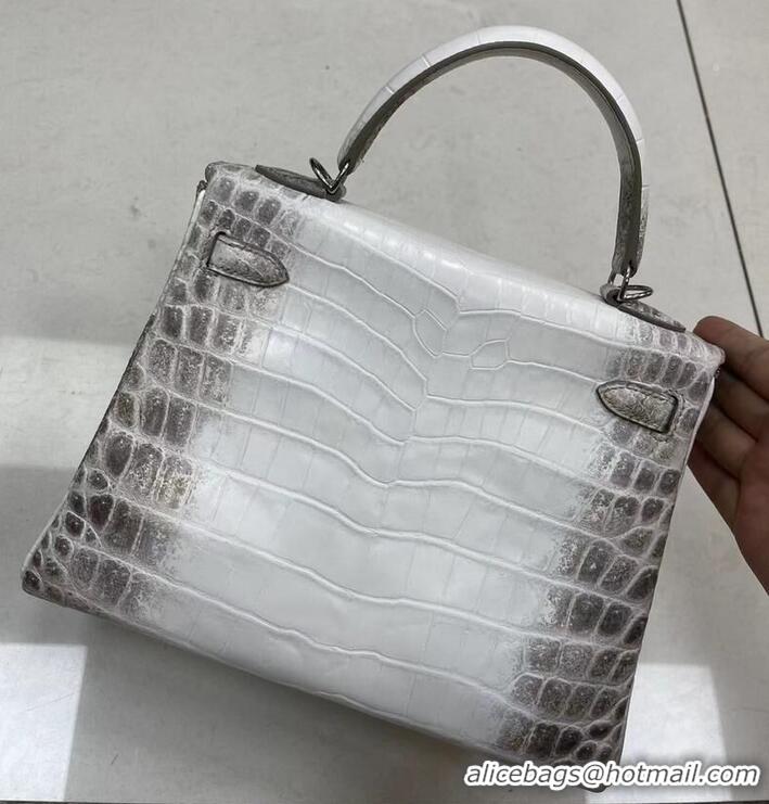 Top Grade Hermes Kelly 25CM Original South African Nile Crocodile Leather Bag KL25 White&Gray