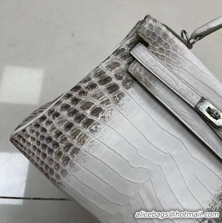 Top Grade Hermes Kelly 25CM Original South African Nile Crocodile Leather Bag KL25 White&Gray