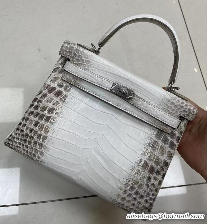 Top Grade Hermes Kelly 25CM Original South African Nile Crocodile Leather Bag KL25 White&Gray