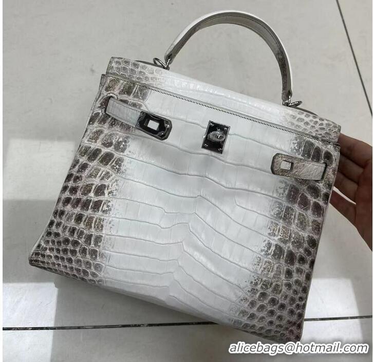 Top Grade Hermes Kelly 25CM Original South African Nile Crocodile Leather Bag KL25 White&Gray