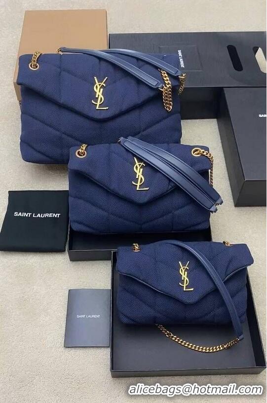 Buy Fashionable SAINT LAURENT LOULOU SMALL CHAIN BAG IN CANVAS 620333 BLUE