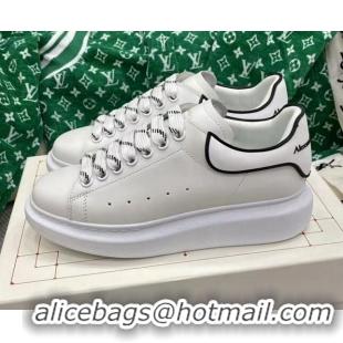 Shop Cheap Alexander McQueen Oversized Sneakers in White Silky Calfskin with Black Trim 072346