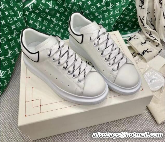 Shop Cheap Alexander McQueen Oversized Sneakers in White Silky Calfskin with Black Trim 072346