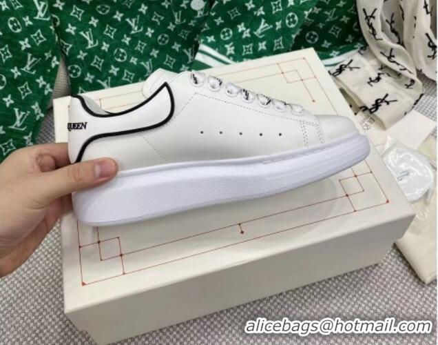 Shop Cheap Alexander McQueen Oversized Sneakers in White Silky Calfskin with Black Trim 072346