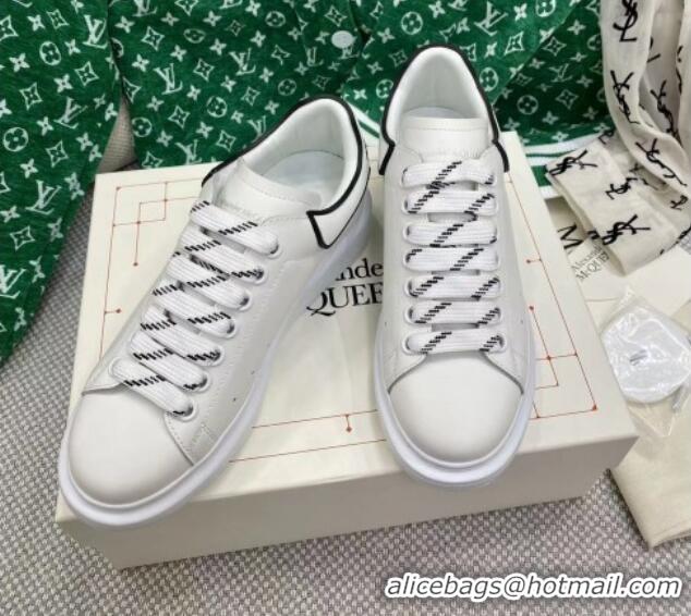 Shop Cheap Alexander McQueen Oversized Sneakers in White Silky Calfskin with Black Trim 072346