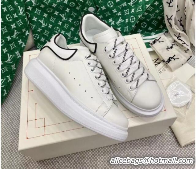 Shop Cheap Alexander McQueen Oversized Sneakers in White Silky Calfskin with Black Trim 072346