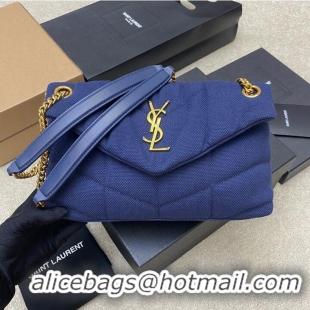 Promotional SAINT LAURENT LOULOU MEDIUM CHAIN BAG IN CANVAS 577476 BLUE