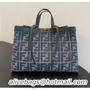 Shop Grade Fendi X-Tote houndstooth wool shopper with FF embroidery 8BH374A gray