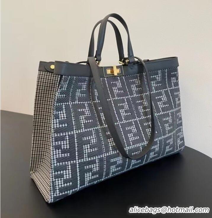 Shop Grade Fendi X-Tote houndstooth wool shopper with FF embroidery 8BH374A gray