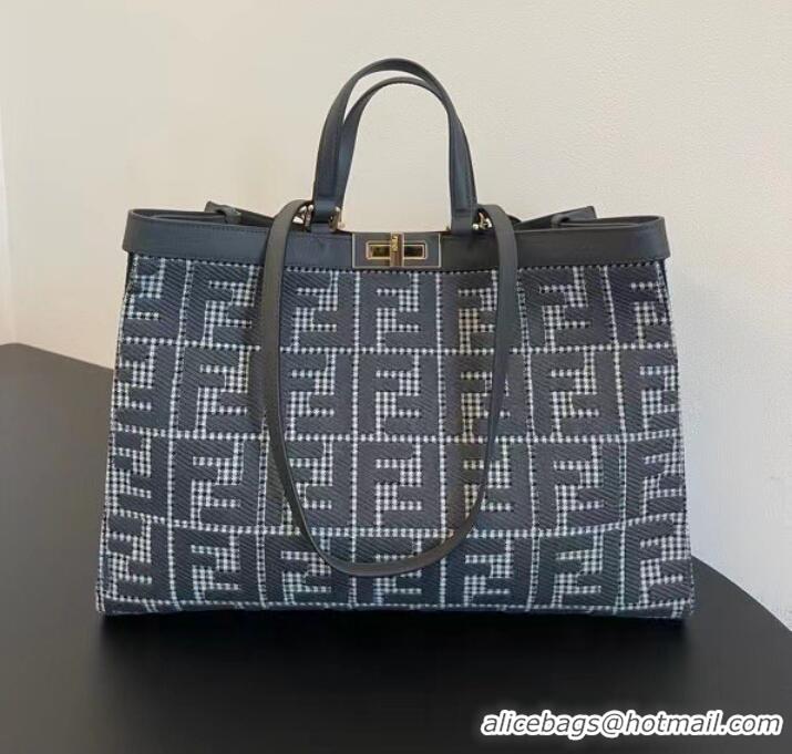 Shop Grade Fendi X-Tote houndstooth wool shopper with FF embroidery 8BH374A gray