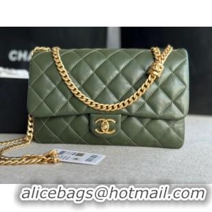 Refined Grade CHANEL FLAP BAG Lambskin & Gold-Tone Metal AS3609 green