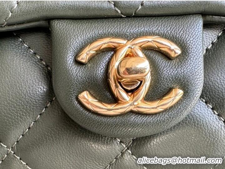 Refined Grade CHANEL FLAP BAG Lambskin & Gold-Tone Metal AS3609 green