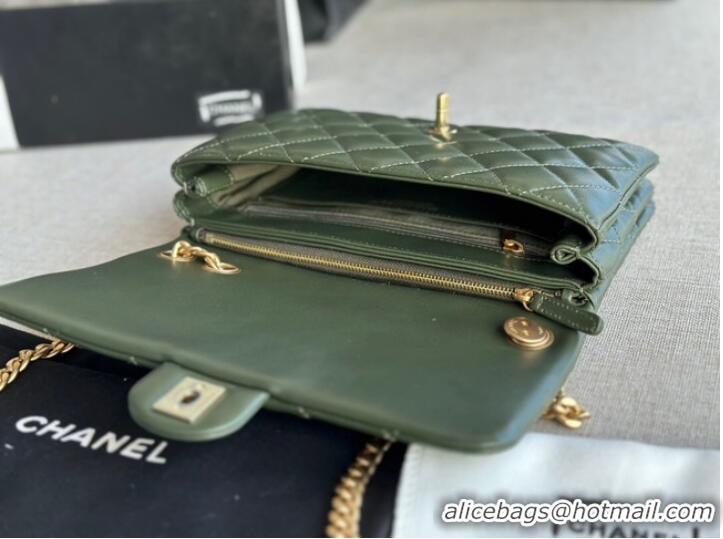 Refined Grade CHANEL FLAP BAG Lambskin & Gold-Tone Metal AS3609 green